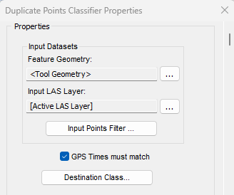 Duplicate Points Classifier Properties Page
