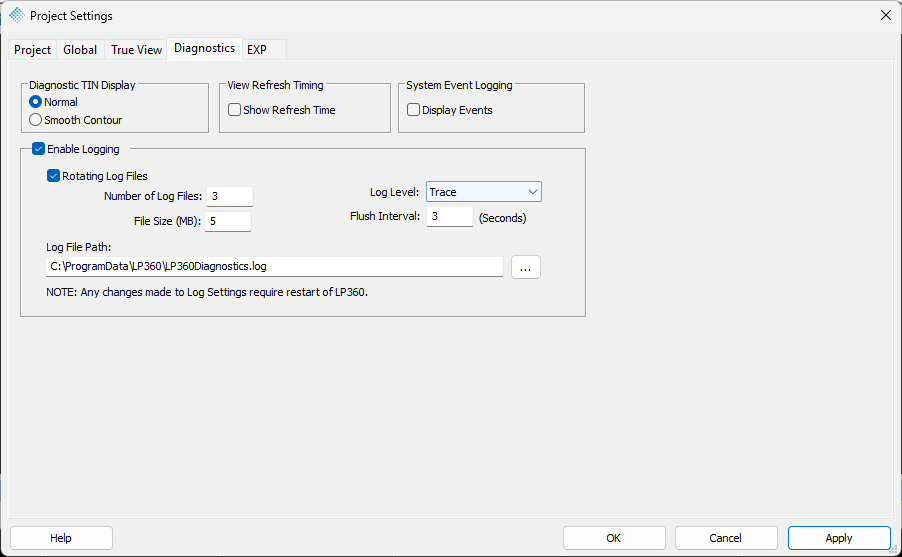 Image showing enable logging in Project Settings